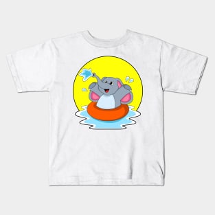 Elephant at Swimming with Lifebuoy Kids T-Shirt